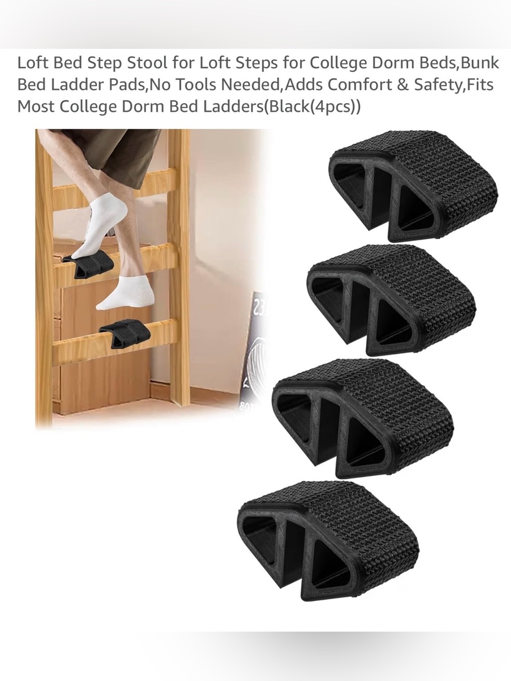 Non-Slip Ladder Step Pads for Loft & Bunk Beds - Black (4 Pack)